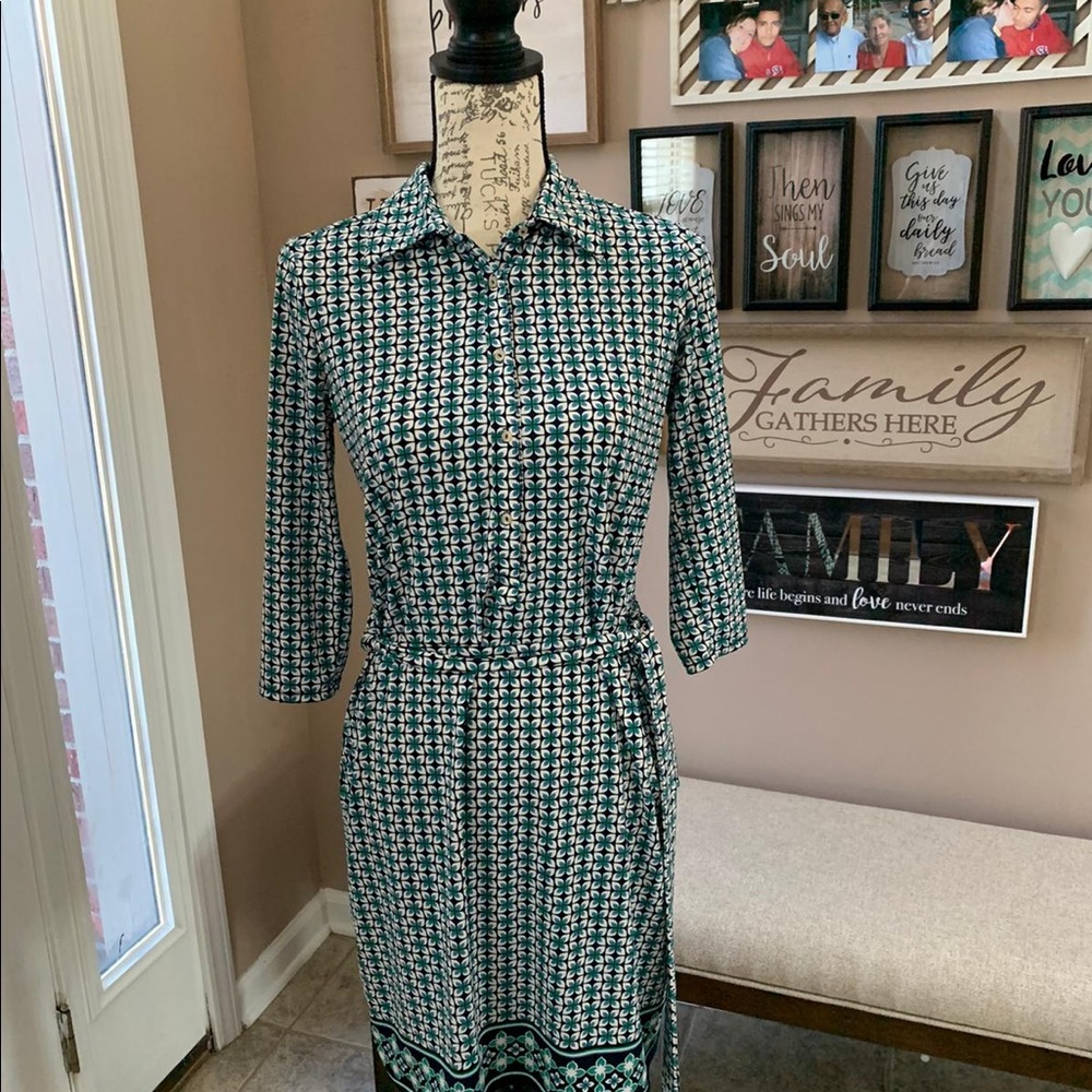 Max Studio Wrap Dress Womens XS Green White Blue